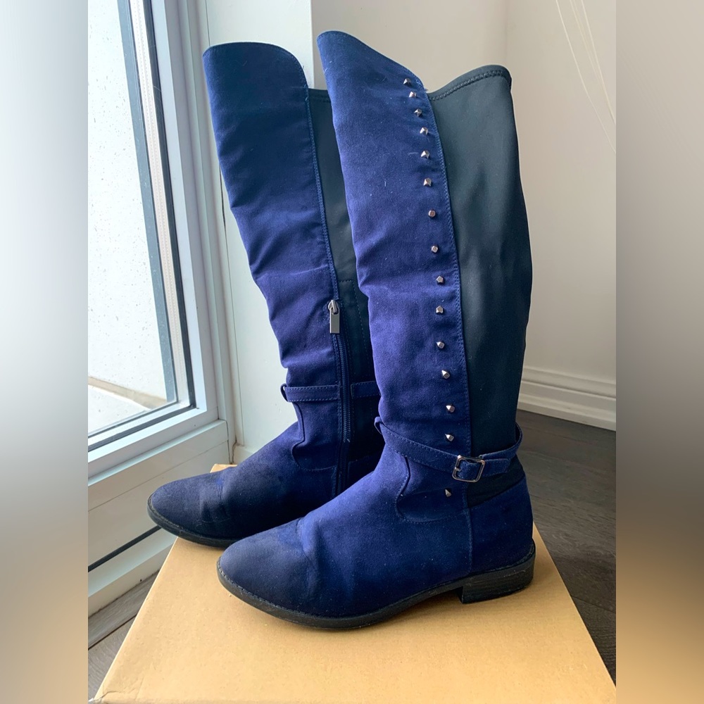 Expressions Navy Blue Knee High Boots